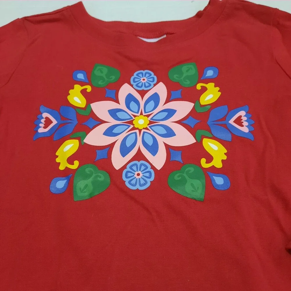 Hanna Andersson Girls Red Floral Shirt 110cm